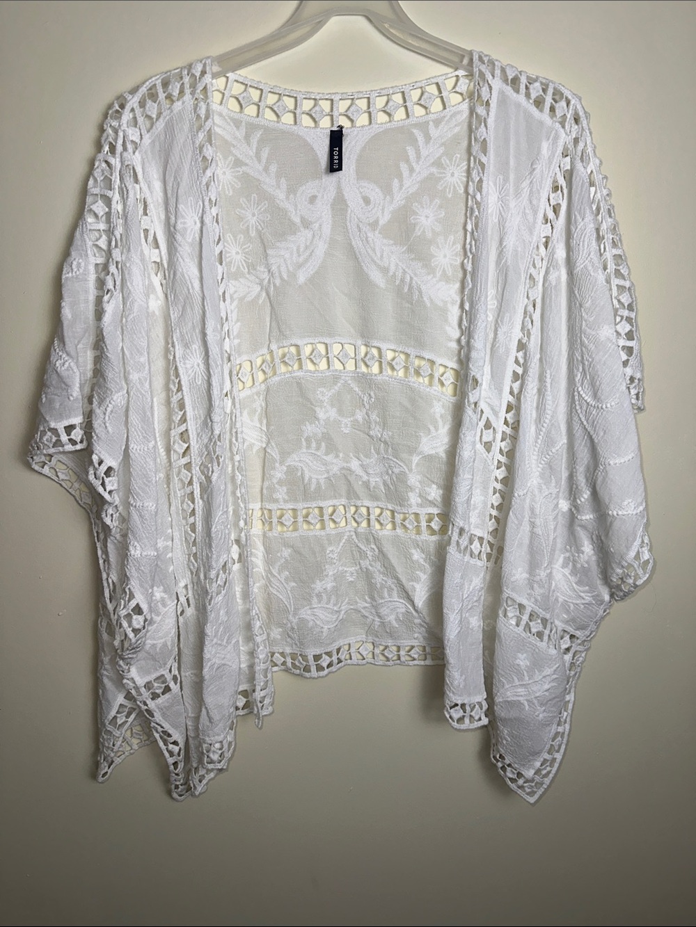 Torrid White Embroidered Sheer Lace Kimono